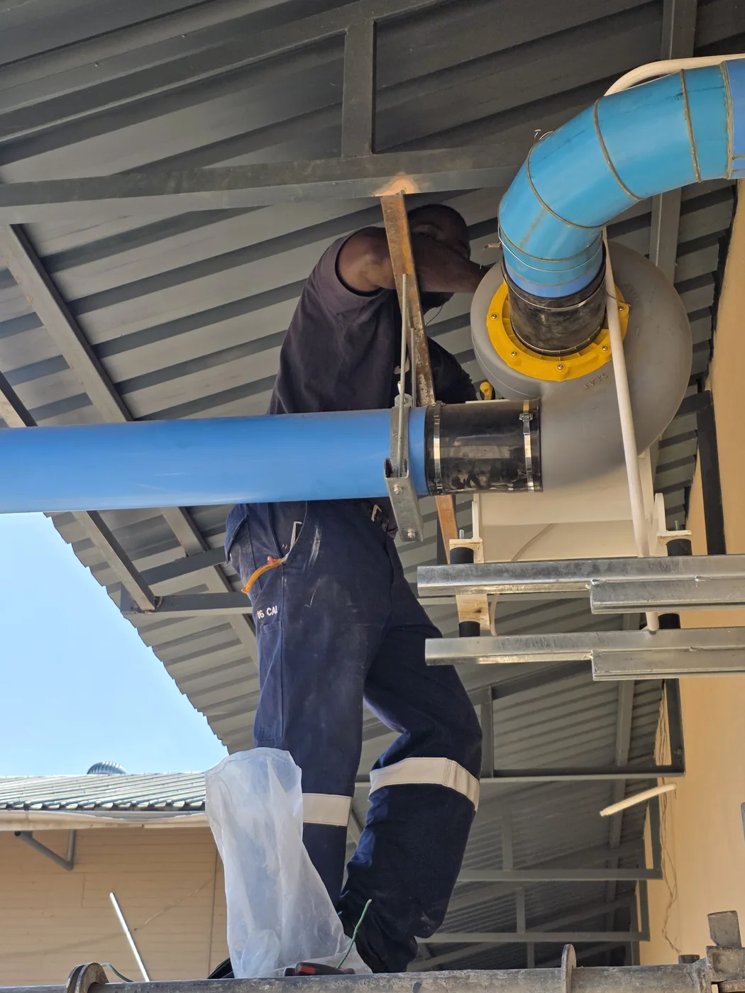 Dust-extraction infrastructure being installed in the sample-preparation area